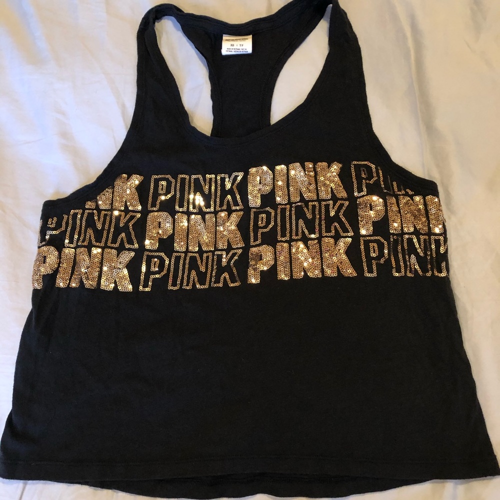 VS PINK GOLD BLING BLACK TANK!!! WORN ONCE!!!